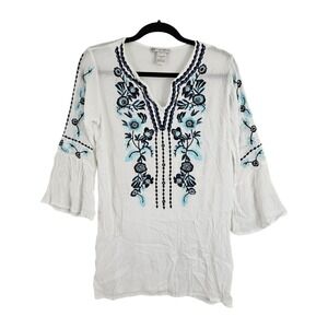 Women's Small Beach Coverup Tunic Sun Dress Embroidered Boho Revival Resortcore